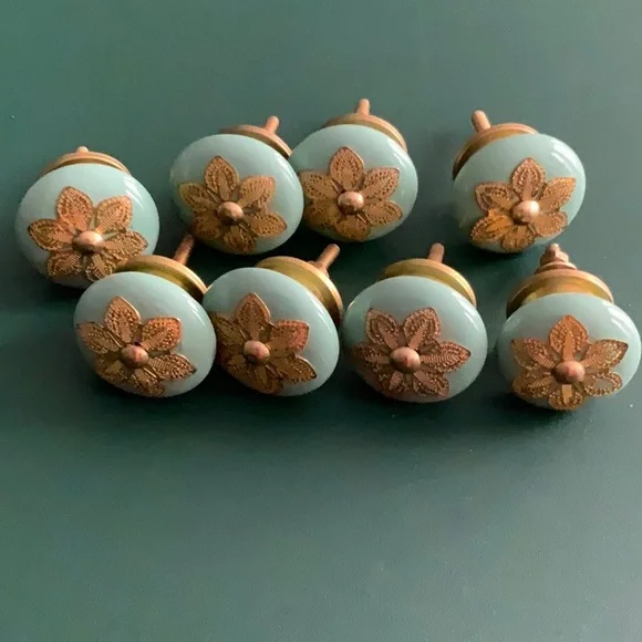 8 Vtg Porcelain Ceramic Victorian Style Drawer Flower Pull Knob Handles Lot - Picture 2 of 4
